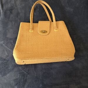 Mid Century Morris White Nubby Harvest Gold Bag Metal Hardware